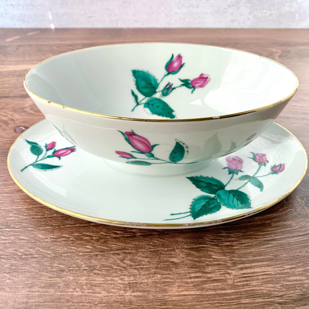 1952 Easterling Bavaria Radiance - Pink Roses Gold Trim - Gravy Boat w Plate